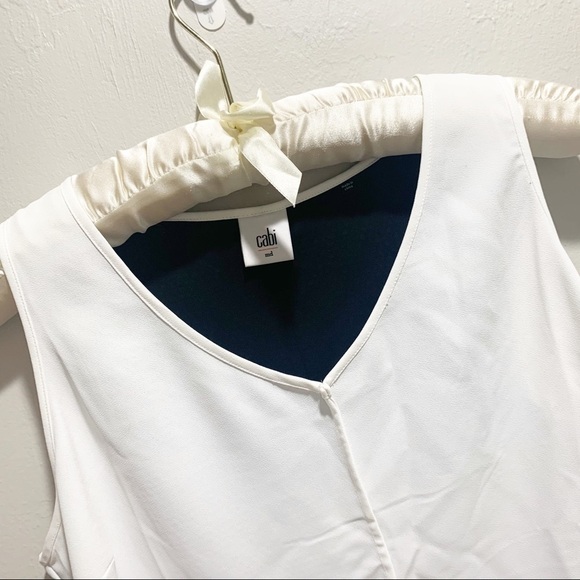 CABI DOMINO BLOUSE Black White Split Back Mesh - Picture 3 of 7